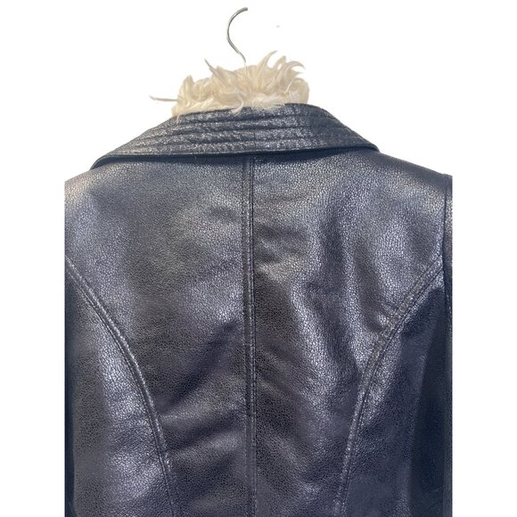 Boston Proper Black Faux Leather Off White Shearling Collar Moto Jacket - Picture 9 of 10